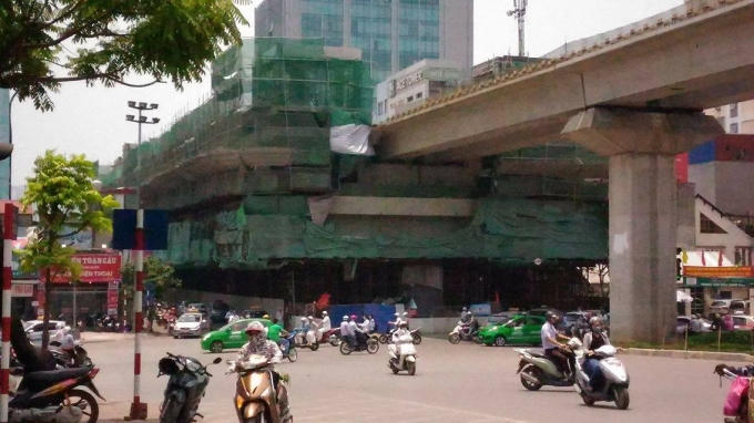 Công trường xây dựng nhà ga Hoàng Cầu nơi xảy ra tai nạn