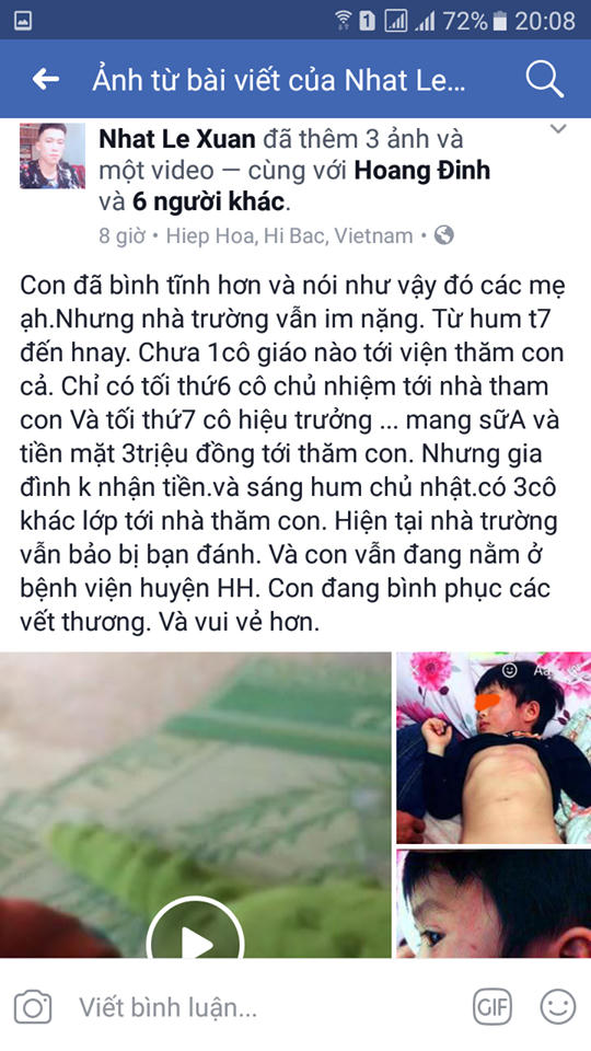 Thông tin được bố cháu L.T.D chia sẻ trên mạng xã hội Facebook.