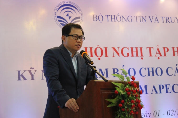 Ông Triệu Minh Long,  Phó Vụ trưởng, Vụ Hợp tác quốc tế (Bộ TT&amp;TT) phát biểu tại Hội nghị tập huấn. Ảnh: Vân Trương.