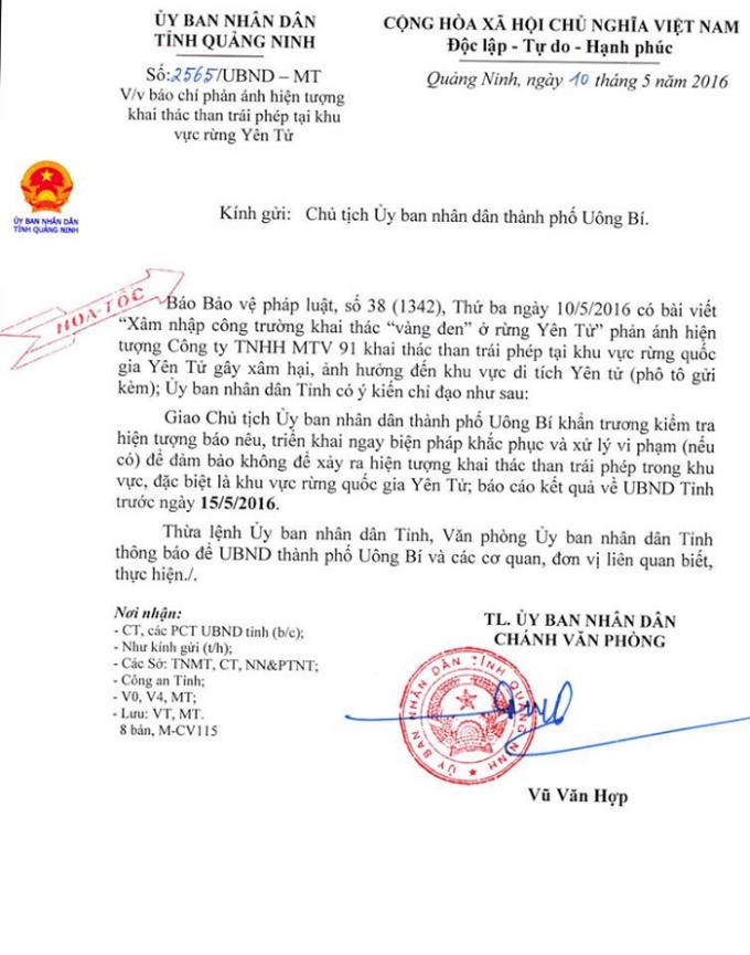Nội dung chỉ đạo từ phía UBND tỉnh Quảng Ninh.