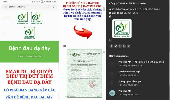 Ảnh chụp giao diện web có địa chỉ anminhsouthern.vn