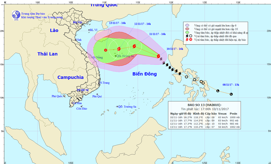 Dự báo vị trí, hướng đi của cơn bão số 13. Ảnh: nchmf.gov.vn