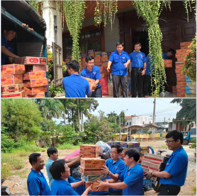 Đoàn thanh niên Công ty TNHH MTV Cao su Bình Long vận chuyển nhu yếu phẩm gửi các nhóm thiện nguyện trên địa bàn TX. Bình Long tặng người dân miền Trung