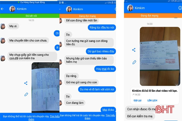 Các tin nhắn qua lại giữa