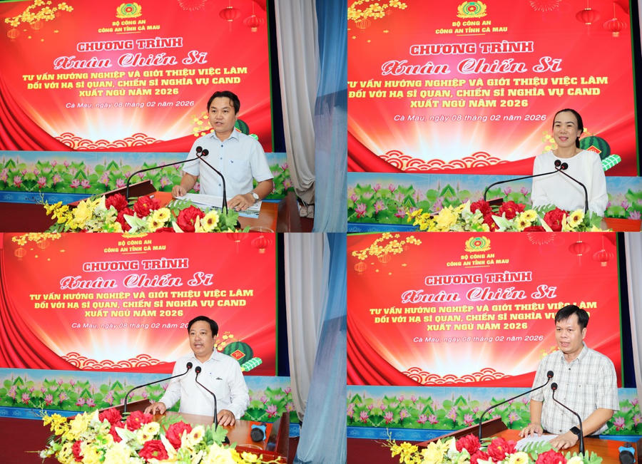 Đại diện các đơn vị tư vấn, tuyển sinh trực tiếp tư vấn hướng nghiệp cho hạ sĩ quan, chiến sĩ nghĩa vụ phục vụ trong Công an nhân dân.