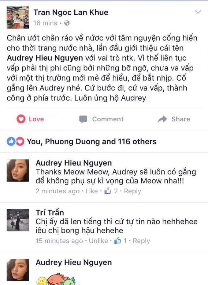 Dòng trạng thái trên trang cá nhân của Lan Khuê.