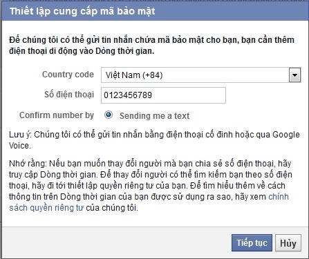 Nhập số điện thoại người dùng muốn nhận được mã xác nhận khi đăng nhập.