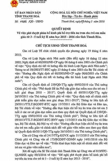 Quyết định 1096 sẽ hỗ trợ hơn 39 tỉ đồng cho khoảng 65.000 trẻ mầm non từ 3-5 tuổi.