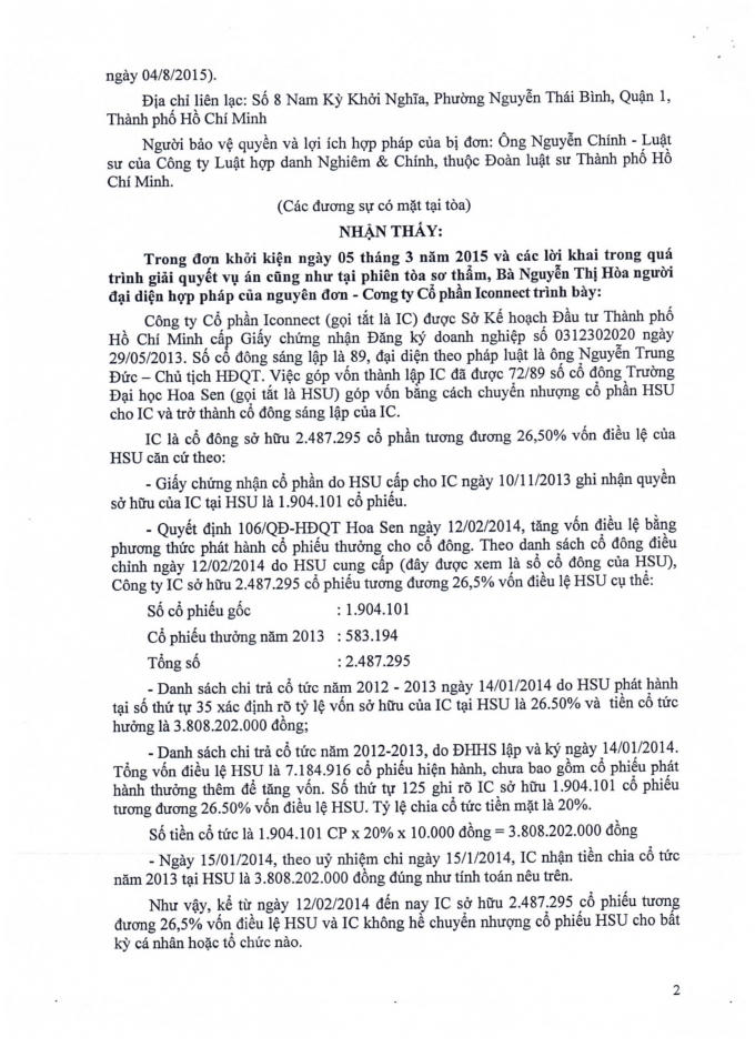 Cổ đông đưa Đại học Hoa Sen ra tòa đòi cổ tức