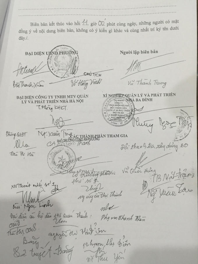 Biên bản tổ chức thực hiện việc thông cống 146 Quán Thánh