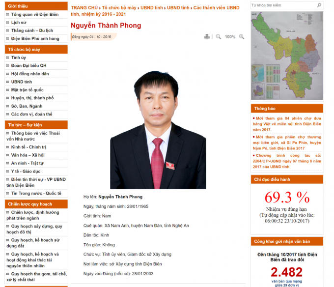 Ông Nguyễn Thành Phong - Giám đốc Sở Xây dựng tỉnh Điện Biên. Ảnh dienbien.gov.vn