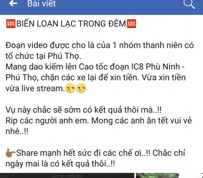 Một đoạn trạng thái chia sẻ không đồng tình với các đối tượng.