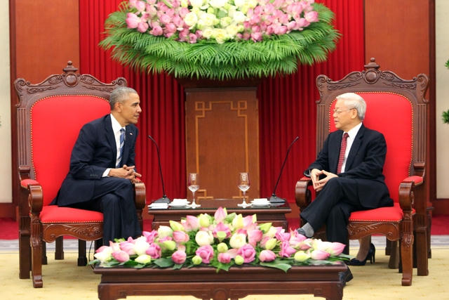 Tổng Bí thư Nguyễn Phú Trọng gặp gỡ Tổng thống Obama.(Ảnh: Dân trí)