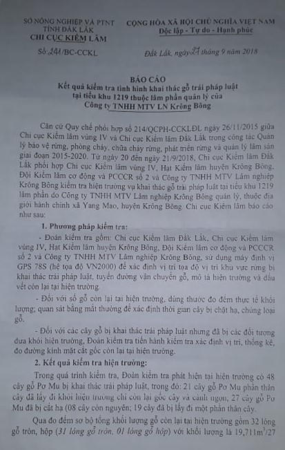 Báo cáo 241/BC-CCKL của Chi cục kiểm lâm tỉnh Đắk Lắk