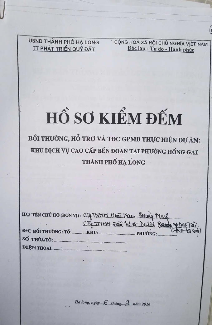 Hồ sơ kiểm đếm tài sản của hai doanh nghiệp do Trung tâm phát triển quỹ đất TP Hạ Long thực hiện.