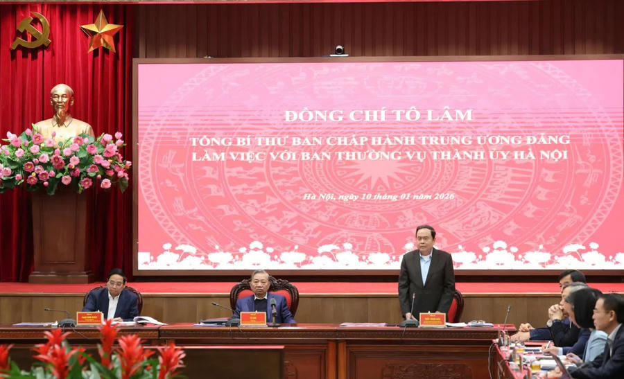 Chủ tịch Quốc hội Trần Thanh Mẫn phát biểu tại buổi làm việc.
