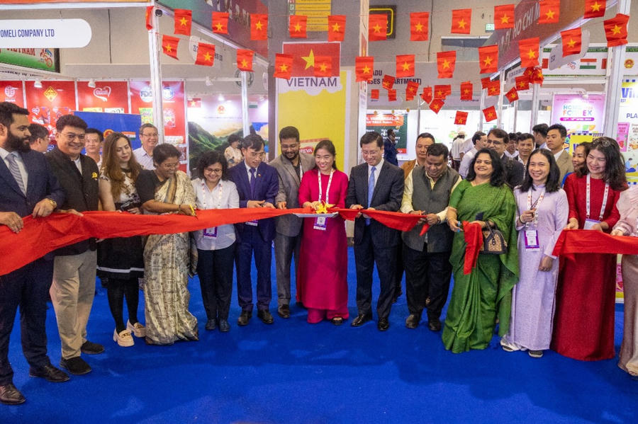Gian hàng Việt Nam tại Hội chợ thực phẩm World Food India 2025. (Ảnh: Thương vụ Việt Nam tại Ấn Độ)