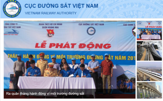 Ảnh chụp màn hình trang web Cục Đường sắt Việt Nam.