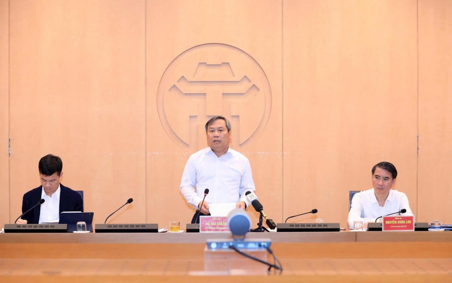 Chủ tịch UBND thành phố Hà Nội Vũ Đại Thắng chủ trì Hội nghị giao ban về công tác đầu tư công. Ảnh: Lê Hải.