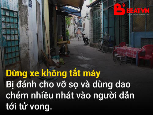 Dừng xe không tắt máy, bị đánh vỡ sọ và dùng dao chém nhiều nhát vào người dẫn tới tử vong.
