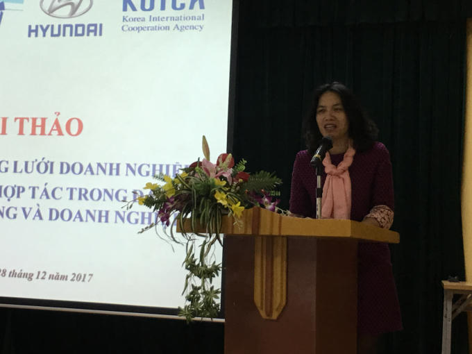 Bà Lê Quỳnh Lan, Quản lý vùng dự án Quốc tế Plan tại Hà Nội phát biểu.