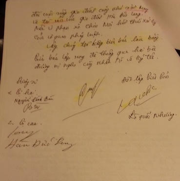 Việc thỏa thuận dàn xếp giữa bị can và gia đình bị hại được Công an Bắc Giang đứng ra giải quyết. ( Ảnh Luật sư Vũ Thị Nga cung cấp)