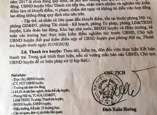 Kết luận thanh tra nêu rõ những sai phạm của các đời Chủ tịch UBND huyện tiền nhiệm.