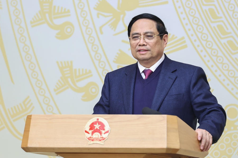 Thủ tướng Phạm Minh Chính phát biểu khai mạc Hội nghị toàn quốc thúc đẩy đầu tư công năm 2025 và năm 2026 - Ảnh: VGP/Nhật Bắc.
