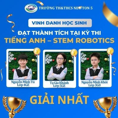 Những gương mặt tiêu biểu đến từ hế thống trường Liên cấp Newton (Newton 5) giàng giải Nhất và giữ vị thế nhất toàn đoàn tại Ngày hội Tiếng Anh – STEM Robotics cấp Tiểu học thành phố Hà Nội năm học 2025–2026.