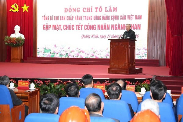 Tổng Bí thư Tô Lâm phát biểu tại buổi gặp mặt, chúc Tết công nhân ngành Than.