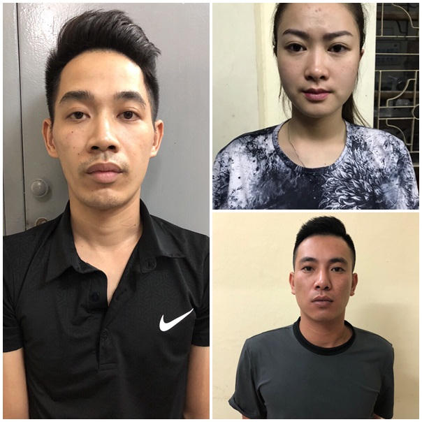 Các đối tượng Thắng, Linh và Nguyệt tại cơ quan công an.