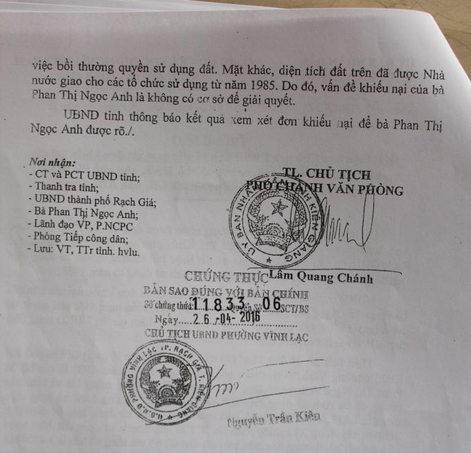 Thông báo số 405/TB- UBND tỉnh Kiên Giang.