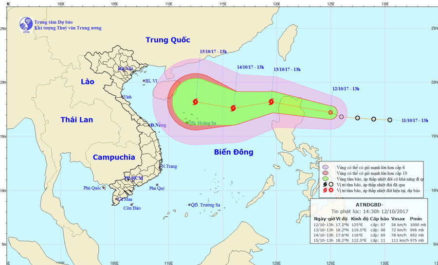 Áp thấp nhiệt đới gần Biển Đông có khả năng mạnh lên thành bão. Ảnh: nchmf.gov.vn