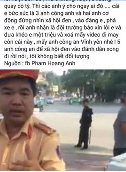 Hình ảnh CSGT tỉnh Vĩnh Phúc bị "tố" làm ngơ cho côn đồ hành hung người tham gia giao thông (ảnh cắt từ clip).