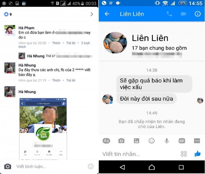 PV thực hiện bài viết cũng bị bôi nhọ danh dự, nhắn tin lăng mạ.