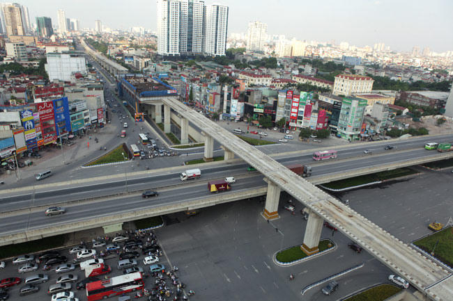 Đường sắt Cát Linh - Hà Đông nhìn từ trên cao. (Ảnh: danviet.vn)
