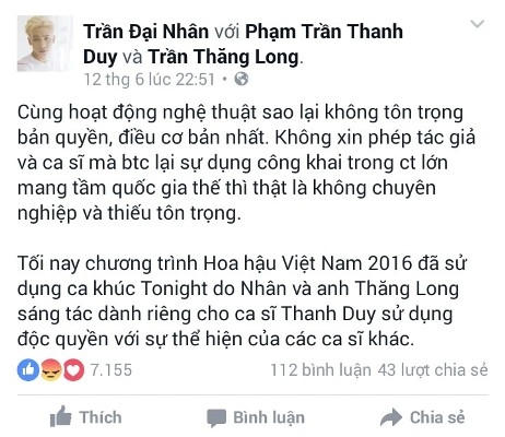 Tác giả của ca khúc Tonight cũng lên tiếng bức xúc.