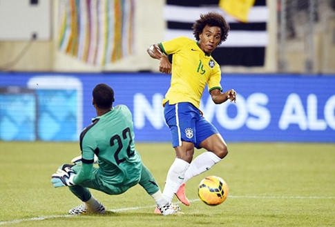 Willian và Coutinho đá hai bên cánh để hỗ trợ cho tiền đạo trẻ Jonas.