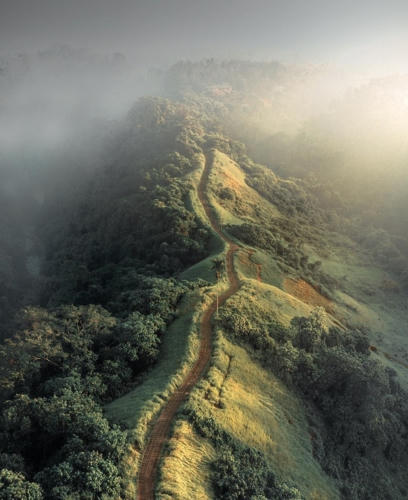 Đường đi trên sống núi hiểm trở nhưng đẹp đến ngỡ ngàng ở Ubud, Bali, Indonesia.