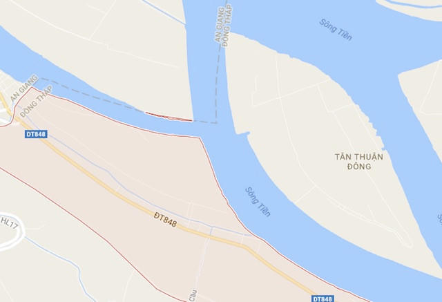 Tuyến tỉnh lộ 848, qua địa phân huyện Lấp Vò (Đồng Tháp), nơi xảy ra tai nạn. Ảnh Google Maps.