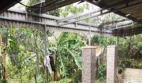 Mái che bị lốc xoáy hất tung.