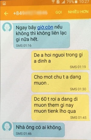 Các tin nhắn trao đổi giữa đối tượng Vũ và cha nạn nhân.