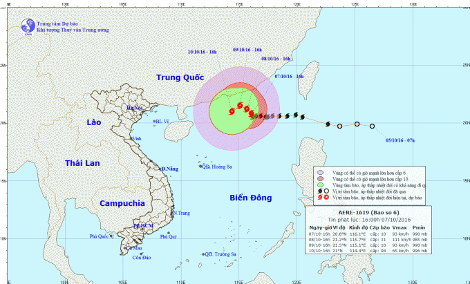 Dự báo hướng đi của cơn bão. Ảnh: nchmf.gov.vn