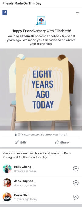 Kỉ niệm bạn bè vào ngày mà 2 người trở thành bạn trên Facebook