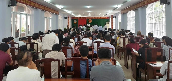 Quang cảnh phiên tòa sơ thẩm.
