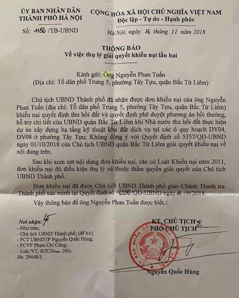 Chủ tịch TP Hà Nội giao chánh thanh tra làm rõ đơn khiếu nại của công dân!