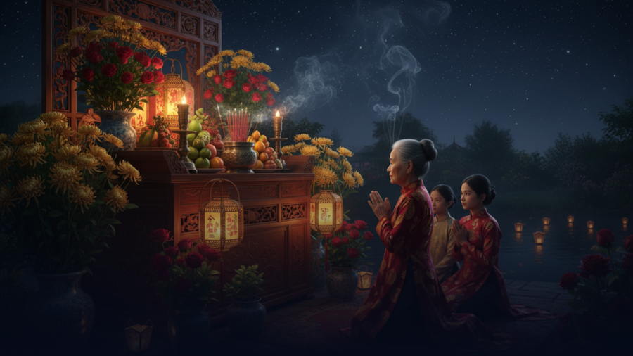 Lễ cúng Giao thừa hay còn gọi là lễ Trừ tịch mang ý nghĩa rũ bỏ những điều xui xẻo, muộn phiền của năm cũ để đón nhận những luồng sinh khí mới mẻ, thanh khiết của năm mới. (Ảnh: Phạm Duy)