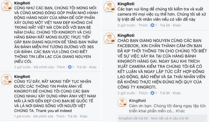 Phản hồi từ phía cửa hàng bánh được Giang Nguyen chia sẻ lên mạng xã hội. (Ảnh: FB Giang Nguyen).