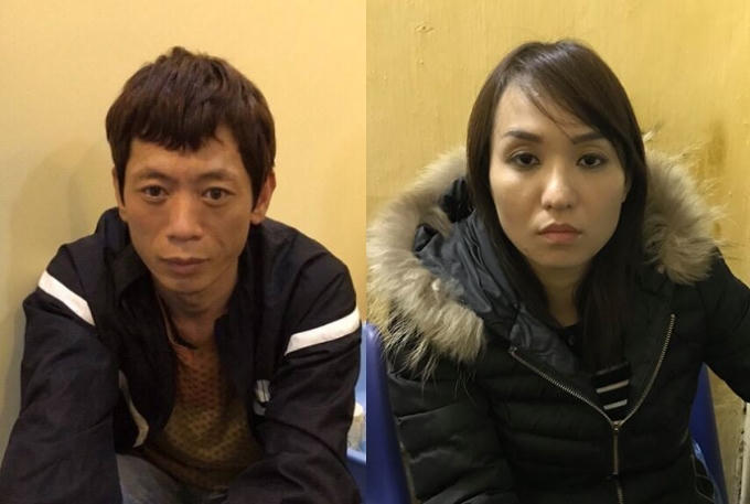 Nguyễn Đình Hưng và Khúc Thị Minh Trang sau khi bị bắt giữ.