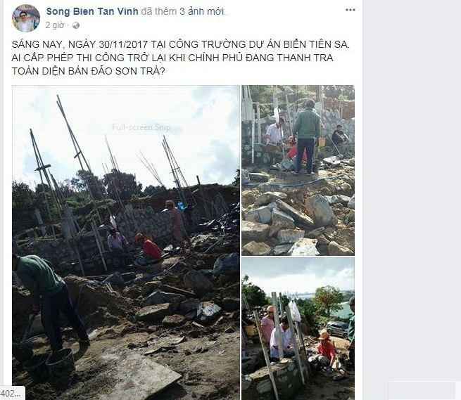 Ông Huỳnh Tấn Vinh phản ánh việc xây dựng trở lại tại dự án Biển Tiên Sa vào sáng 30/11.